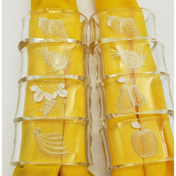 Clear Lucite Acrylic Oval Napkin Rings, Set of 8, Fruit carved inside, pineapple - Picture 7 of 7